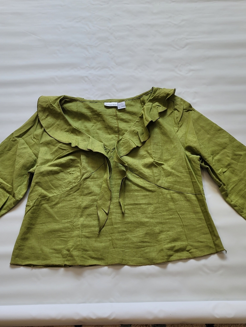 Lime Green Linen Ruffled V-Neck Front Top